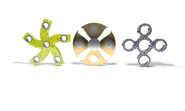 Klasik ve dört titanyum topluca spinner, 3d render - Fotoğraf, Görsel