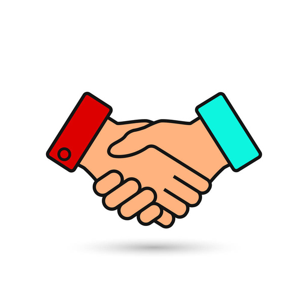 Handdruk business vectorillustratie, symbool van succes deal, gelukkig partnerschap, groet schudden, casual handshaking overeenkomst teken. - Vector, afbeelding