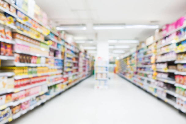 Abstract blur and bokeh supermarket and discount store interior - Photo, Image