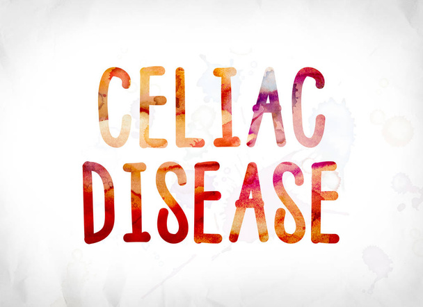 A coeliakia betegség fogalma festett akvarell Word Art - Fotó, kép