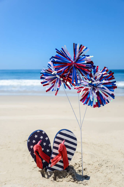 Patriotic USA background on the sandy beach - Photo, Image