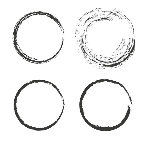 4 ラウンド円形グランジ フレーム分離のコレクション - ベクター画像