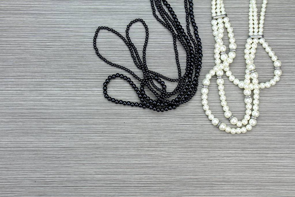 Pearl and black necklace, Women accessories. Black and White. - Fotoğraf, Görsel