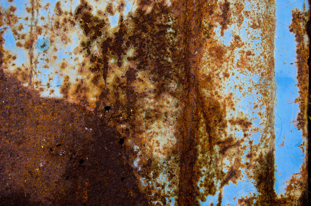 Old cracked blue painted and rusty  tin background  - Photo, Image