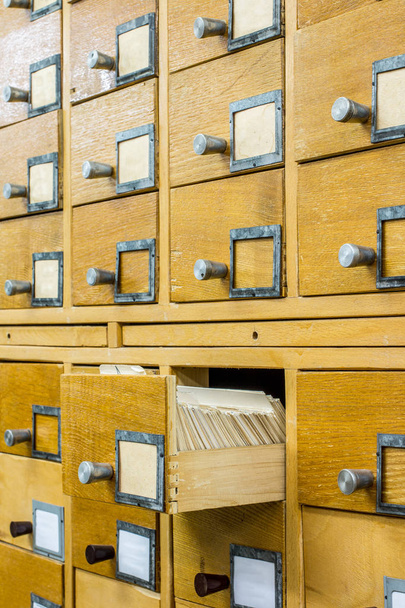 Old wooden card catalogue in library - 写真・画像
