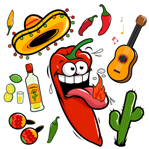Mariachi chili pepper Mexican icon collection - ベクター画像