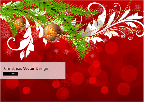 Christmas background with baubles and christmas tree - Vector, afbeelding