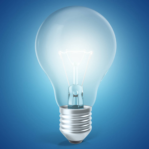 light bulb on blue background, 3d rendering - Foto, afbeelding