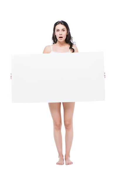 Woman holding blank card  - 写真・画像