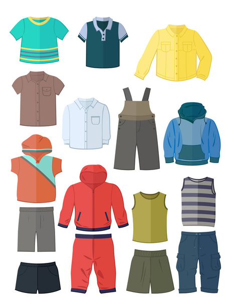 Oblečení pro malé chlapce v plochý design - Vektor, obrázek