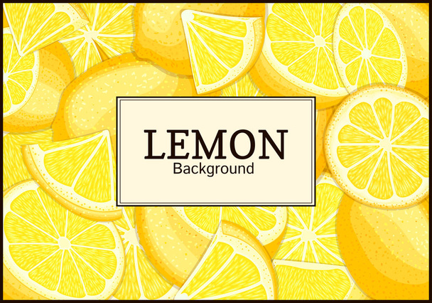 Rectangular label on citrus lemon fruits background. Vector card illustration. - Vector, Image