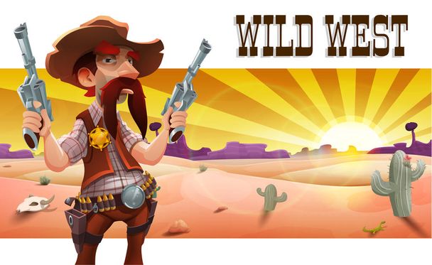 Wild west landscape with cool cowboy  - Vector, Image