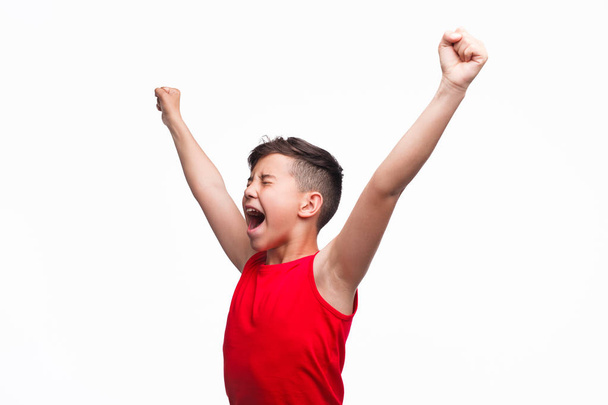 Screaming boy with hands up - Foto, afbeelding