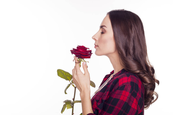 woman holding flower - Foto, imagen