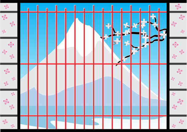 Okna domu Japonsko s Fuji Mountain View, vektorové ilustrace - Vektor, obrázek