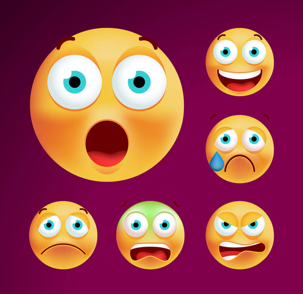 Set of Cute Emoticons on White Background. Isolated Vector Illustration  - Vector, Image