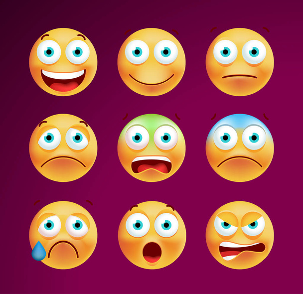 Set of Cute Emoticons on White Background. Isolated Vector Illustration  - Vektor, kép