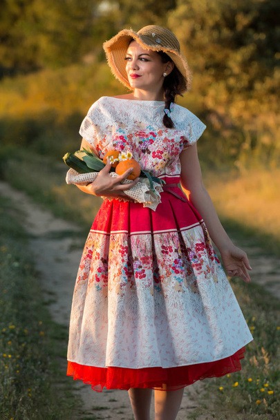 Vintage chica en el campo
 - Foto, imagen