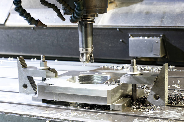Precision industrial CNC machining of metal detail by mill at fa - Photo, Image