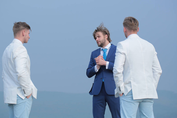 business fashion, young people in white and blue outfit, marketing - Foto, afbeelding