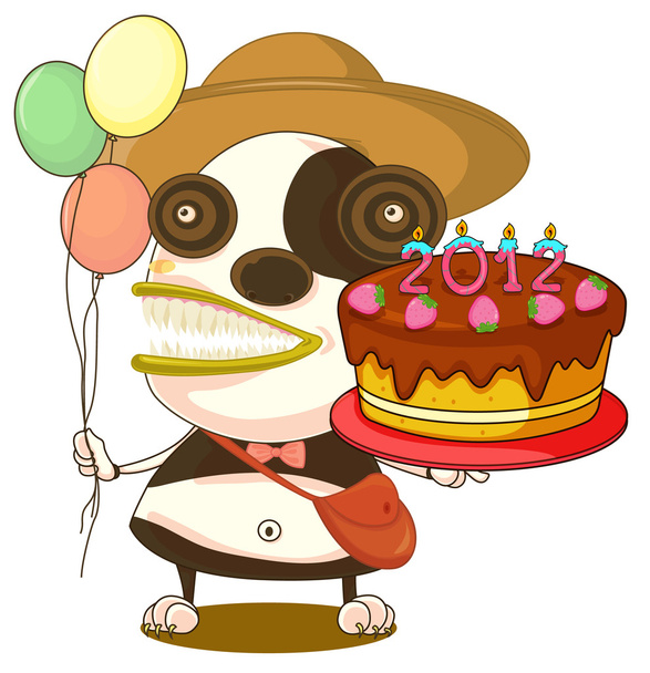 モンスターとの誕生日ケーキ - ベクター画像