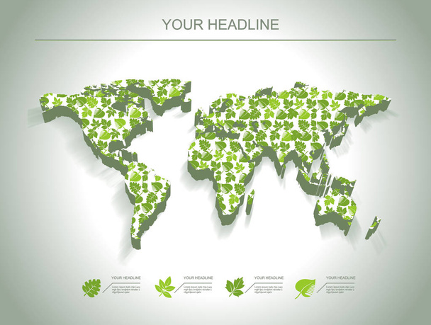 Map made of green fresh leaves - Vector, Image