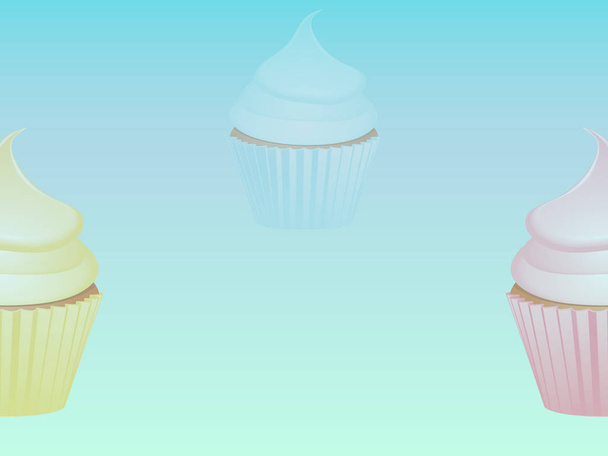 Cupcakes πάνω από ανοιχτό μπλε φόντο - Διάνυσμα, εικόνα