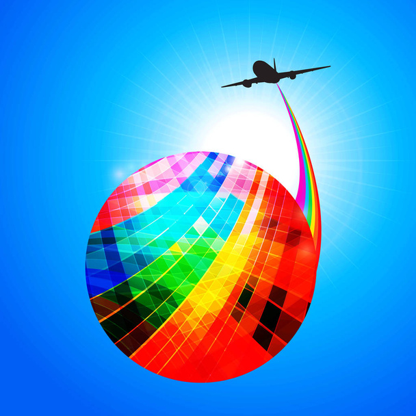 Globo multicolore con silhouette di aeroplano e arcobaleno
 - Vettoriali, immagini