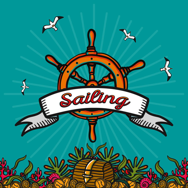 Vector illustration on the theme of sea travel and sailing - Vector, Image