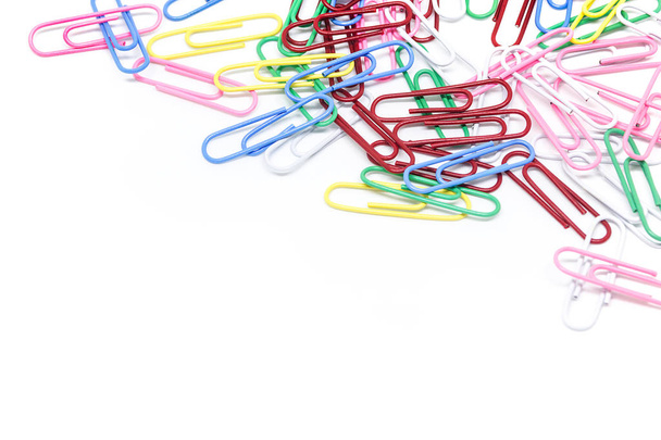 multi-colored paper clips on white background - Photo, Image