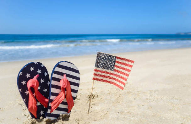 Patriotic USA background on the sandy beach - Photo, Image