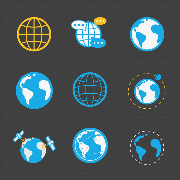 Icone vettoriali della Terra impostate su sfondo scuro
.  - Vettoriali, immagini