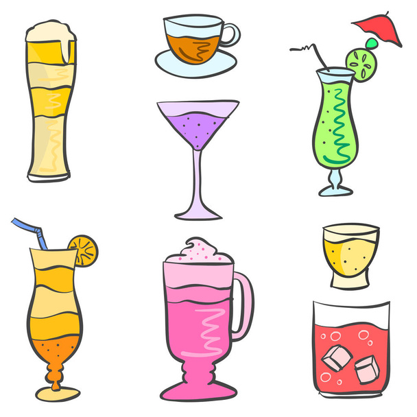Collection stock drink style doodle set - Вектор,изображение