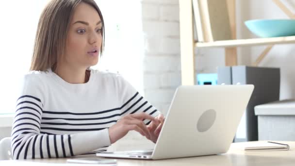 Woman Reacting to Online Loss on Laptop - Felvétel, videó