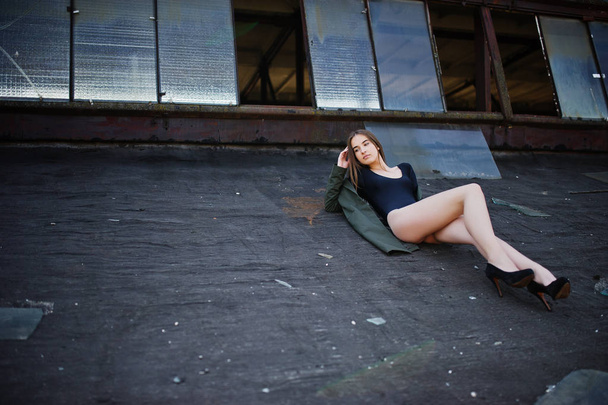 Sexy model girl wit long legs at black lingerie outfit body swim - Fotografie, Obrázek
