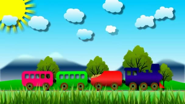 Trem de desenhos animados em loop na estrada
 - Filmagem, Vídeo