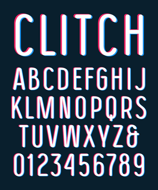 Sanserif γραμματοσειρά με στρογγυλεμένες γωνίες και 3d εφέ τεχνική βλάβη - Διάνυσμα, εικόνα