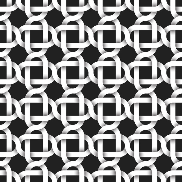 De achtergrond van de abstracte herhaalbare patroon van wit twisted strips. Staal van met elkaar vervlochten gebogen bands. - Vector, afbeelding