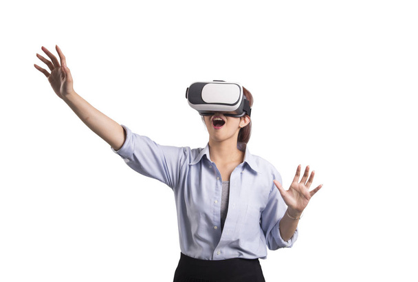 Woman wearing virtual reality glasses. - Фото, изображение