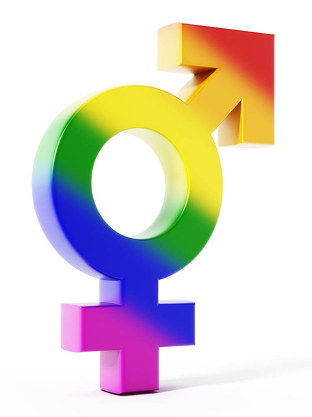 Male and female symbols united. 3D illustration - Φωτογραφία, εικόνα