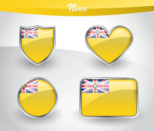 Glossy Niue flag icon set - Vektor, Bild