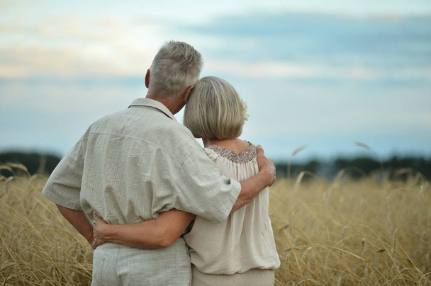 senior couple on field of wheat  - 写真・画像
