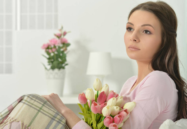 young woman with bouquet  - Photo, Image