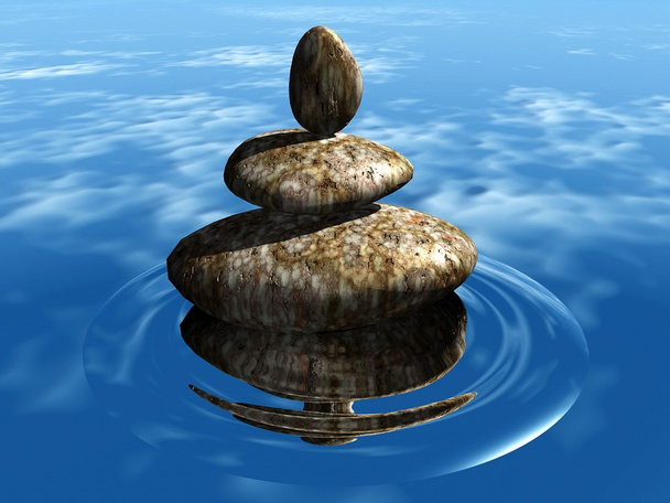 drie steen in een blauwe water - Foto, afbeelding