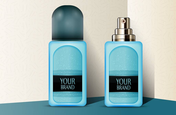 青いプラスチック製の香水瓶 - ベクター画像