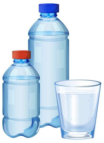 Water bottles and glass with drinking water - Vector, Image