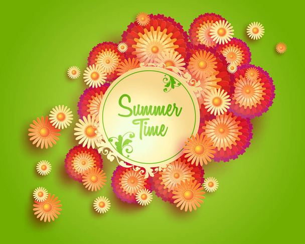 Vector green background with floral frame and space for text - Vector, afbeelding
