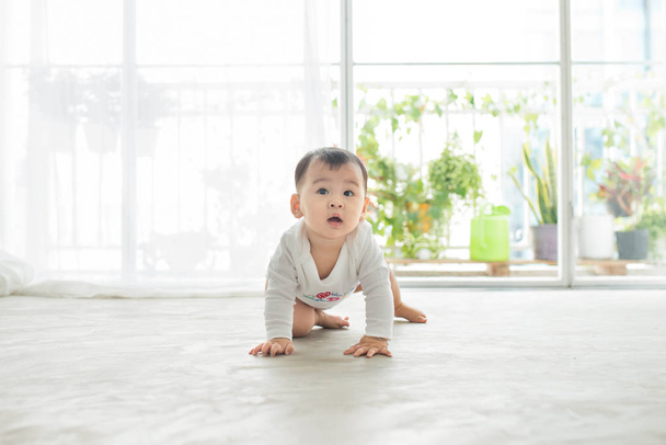 bambina strisciare sul pavimento a casa
 - Foto, immagini