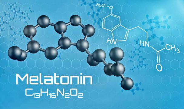 Melatonin - 3d render üç boyutlu moleküler model - Fotoğraf, Görsel