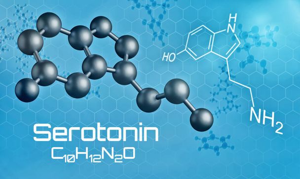 Modello molecolare tridimensionale della serotonina - rendering 3d
 - Foto, immagini